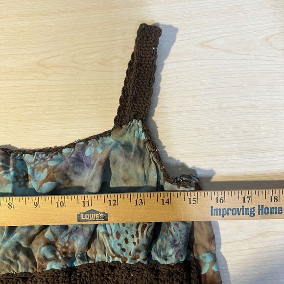 SANTIKI Embellished Boho Crochet Spaghetti Strap Top Blouse XL Fairy Goblincore - Picture 8 of 11